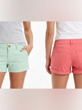 Lot of 2 American Eagle Low Rise Midi Shortie Shorts Coral Green Size 8